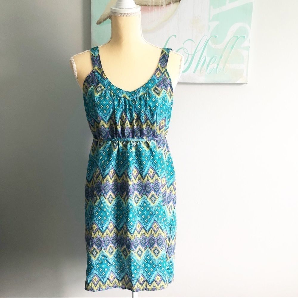 I Love H81 blue green striped dress, size m